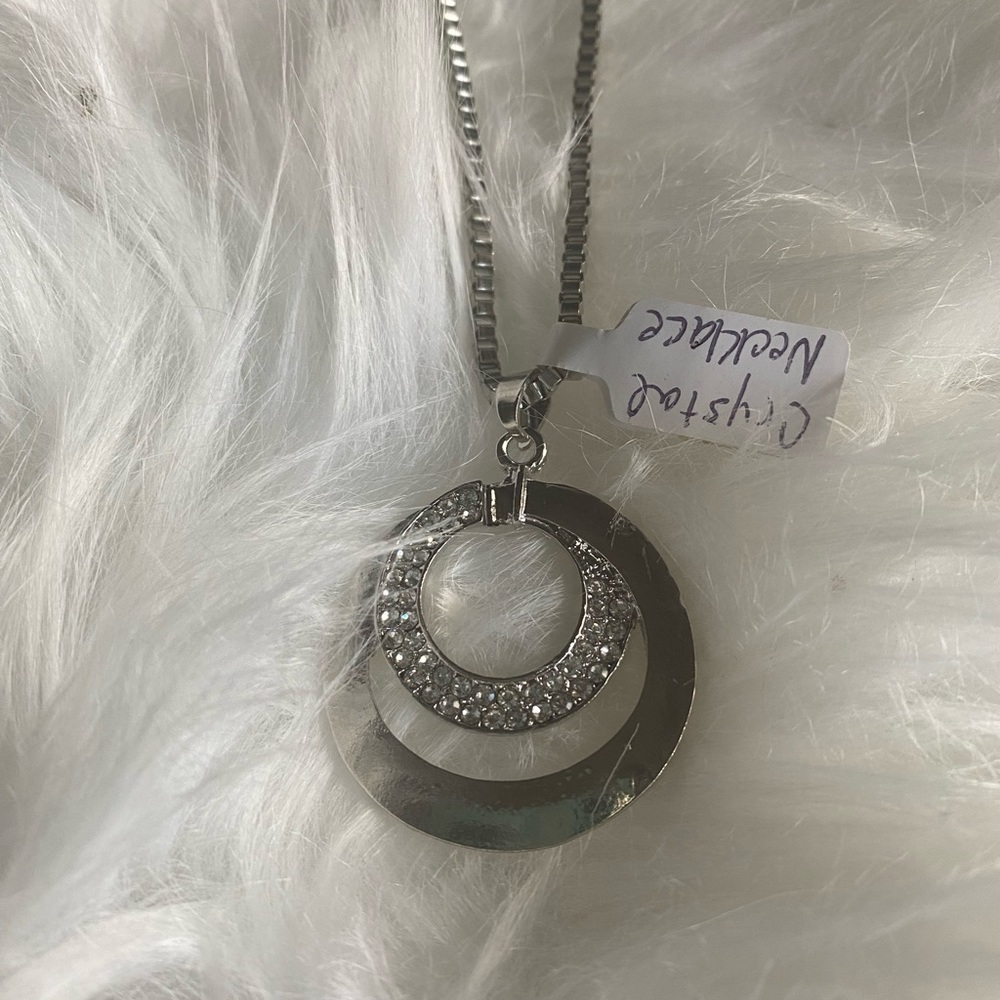 🎈New Fashion Round Crystal 2.5” Silver 18” Necklace